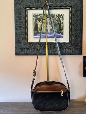 Fox Lover Black & Brown Crossbody Bag w/ Black and White Guitar Strap.